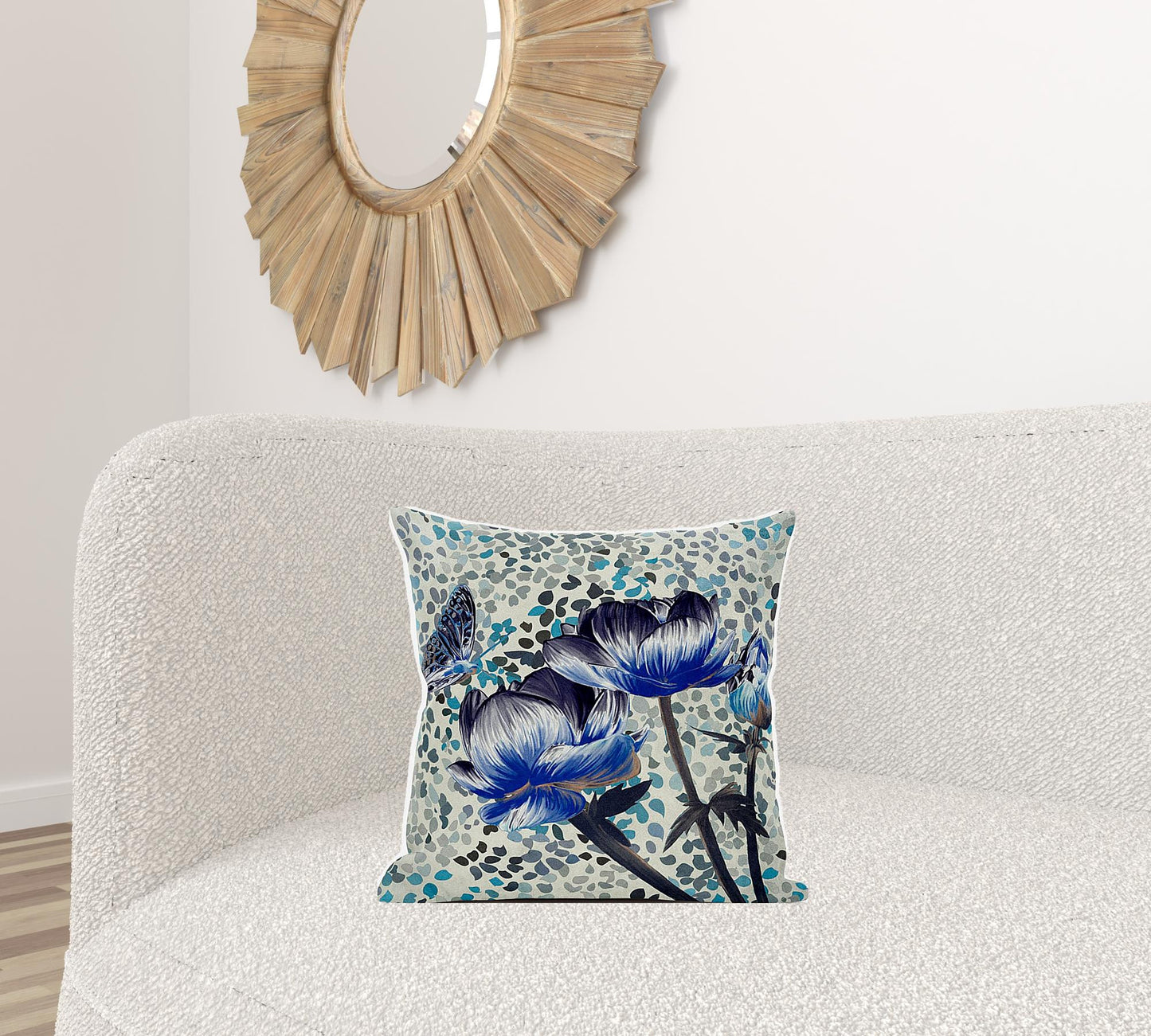 18" X 18" Blue and Green Butterfly Broadcloth Floral Zippered Pillow