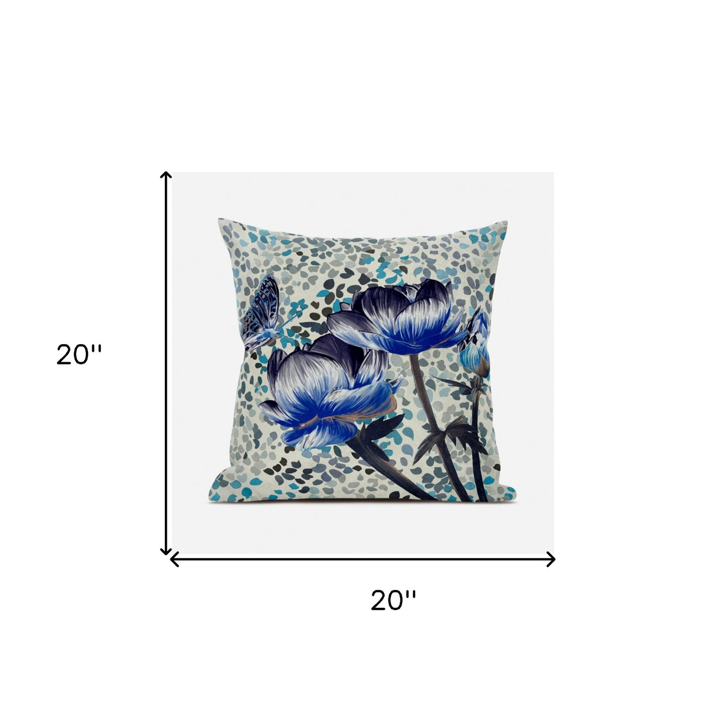 20" X 20" Blue and Green Butterfly Broadcloth Floral Zippered Pillow