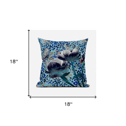 18" X 18" Blue and White Butterfly Broadcloth Floral Zippered Pillow