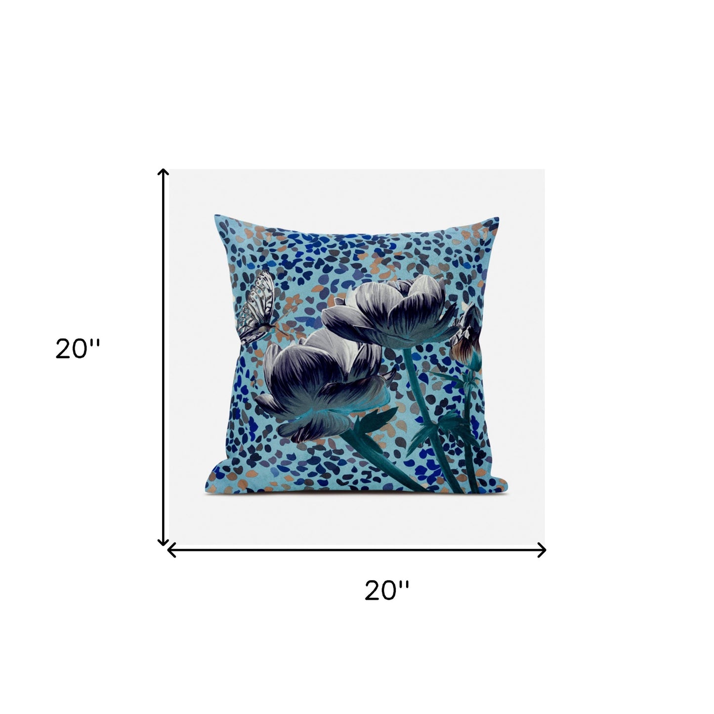 20" X 20" Blue and White Butterfly Broadcloth Floral Zippered Pillow