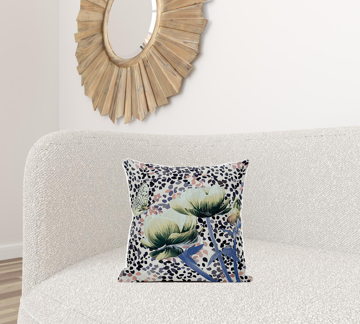 18" X 18" Blue and Black Butterfly Broadcloth Floral Zippered Pillow