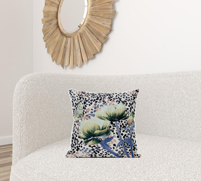 18" X 18" Blue and Black Butterfly Broadcloth Floral Zippered Pillow