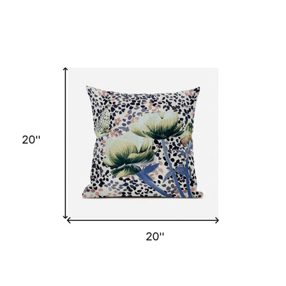 20" X 20" Blue and Black Butterfly Broadcloth Floral Zippered Pillow