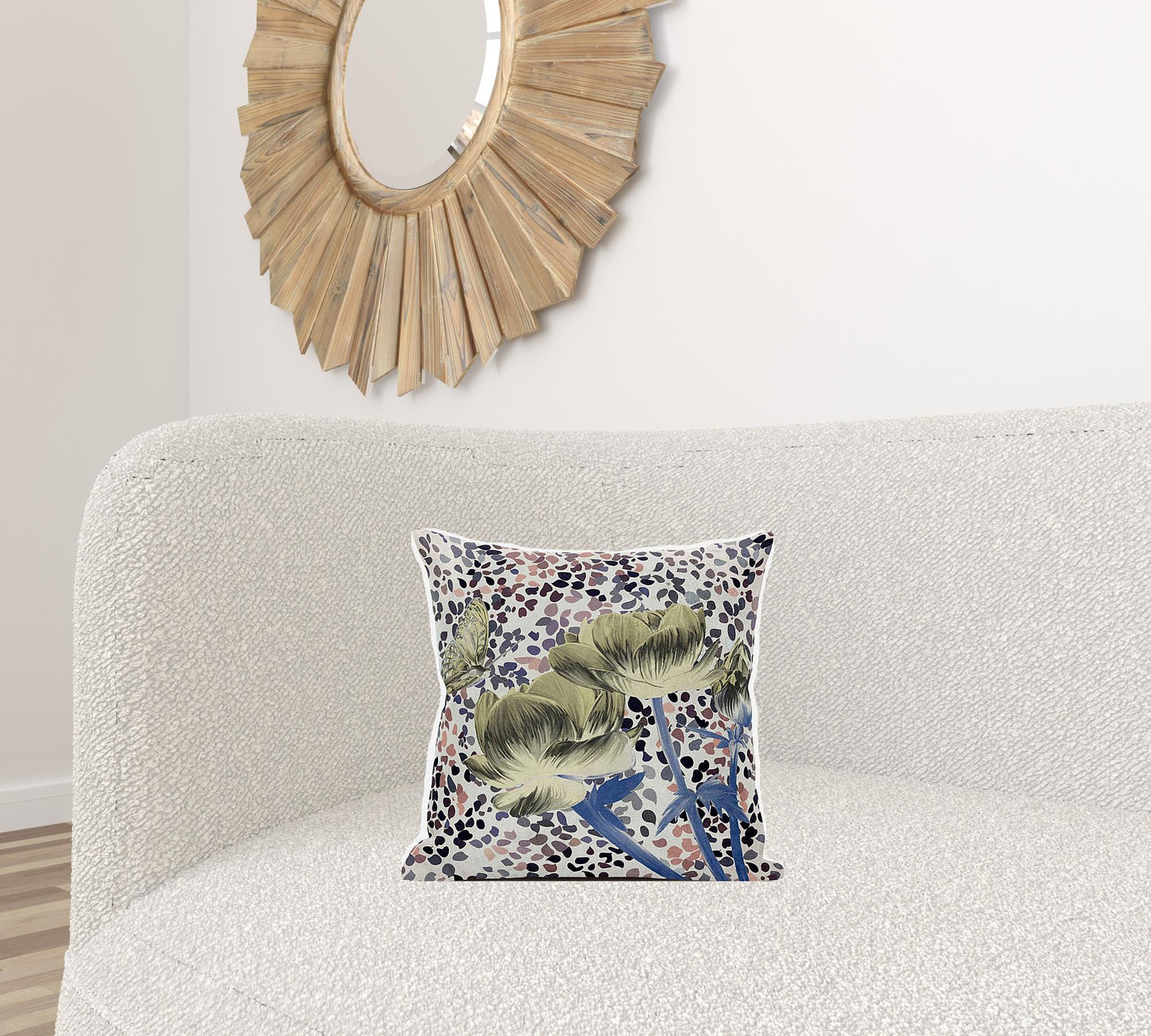 16" X 16" Blue and Yellow Butterfly Broadcloth Floral Zippered Pillow