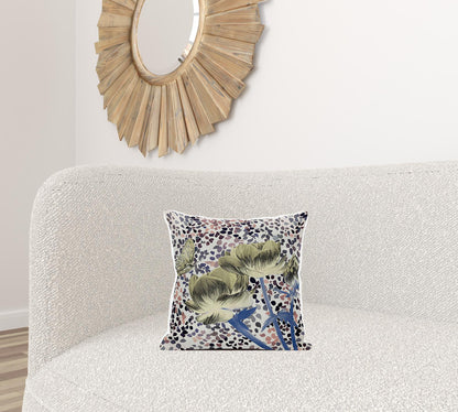 16" X 16" Blue and Yellow Butterfly Broadcloth Floral Zippered Pillow