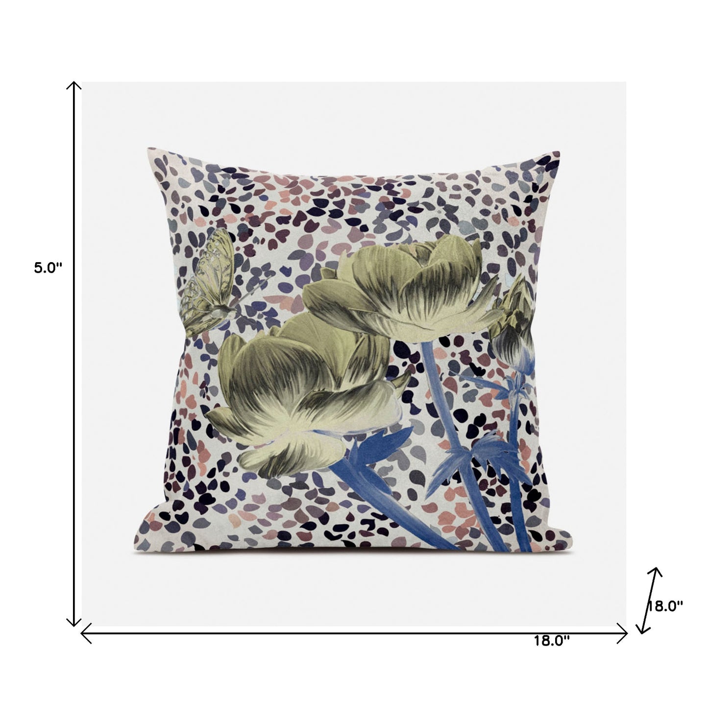 18" X 18" MutedYellow Blue and Peach Floral Suede Zippered Pillow
