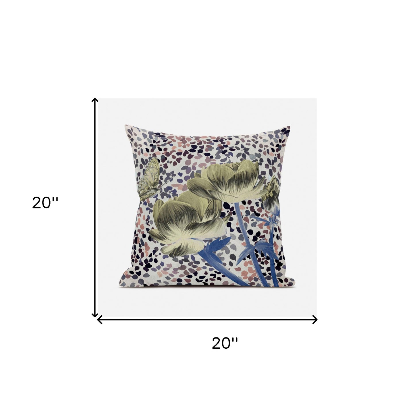 20" X 20" Blue and Yellow Butterfly Broadcloth Floral Zippered Pillow