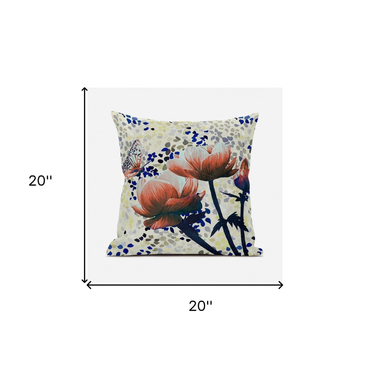 20" X 20" Green and Yellow Butterfly Broadcloth Floral Zippered Pillow