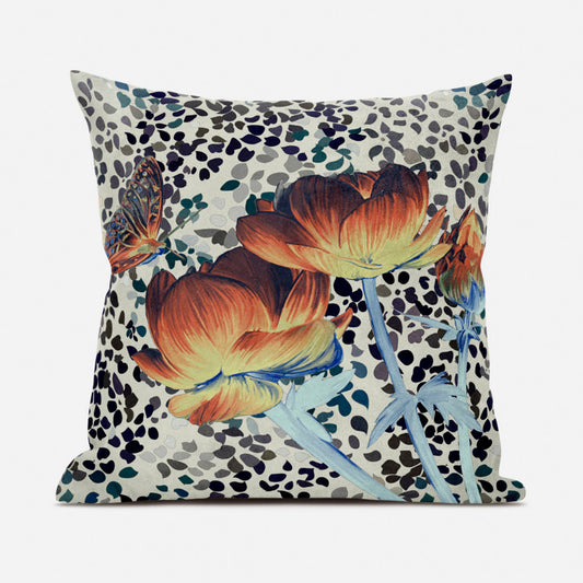 18" X 18" Orange Yellow Butterfly Broadcloth Floral Zippered Pillow