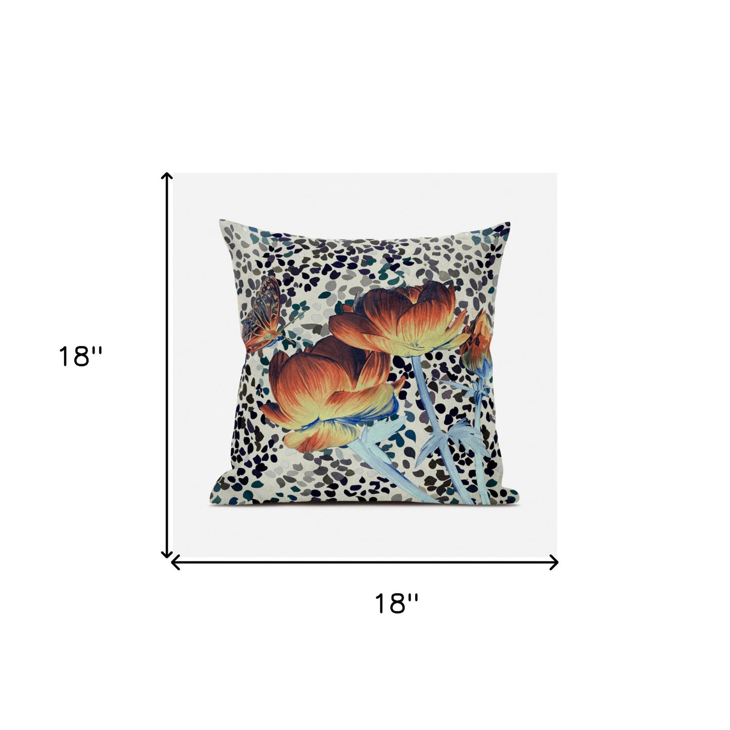 18" X 18" Orange Yellow Butterfly Broadcloth Floral Zippered Pillow