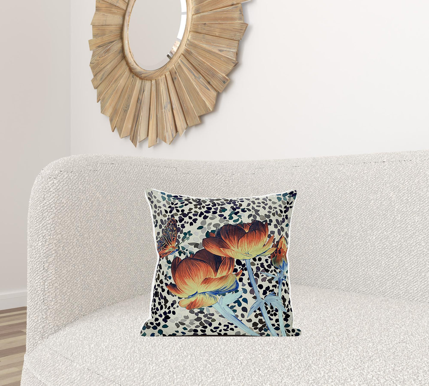 18" X 18" Orange Yellow Butterfly Broadcloth Floral Zippered Pillow