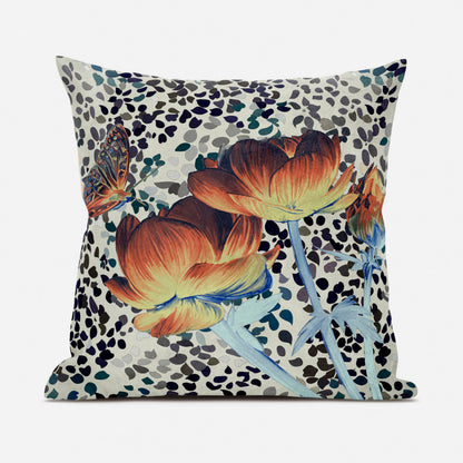 20" X 20" Orange Yellow Butterfly Broadcloth Floral Zippered Pillow
