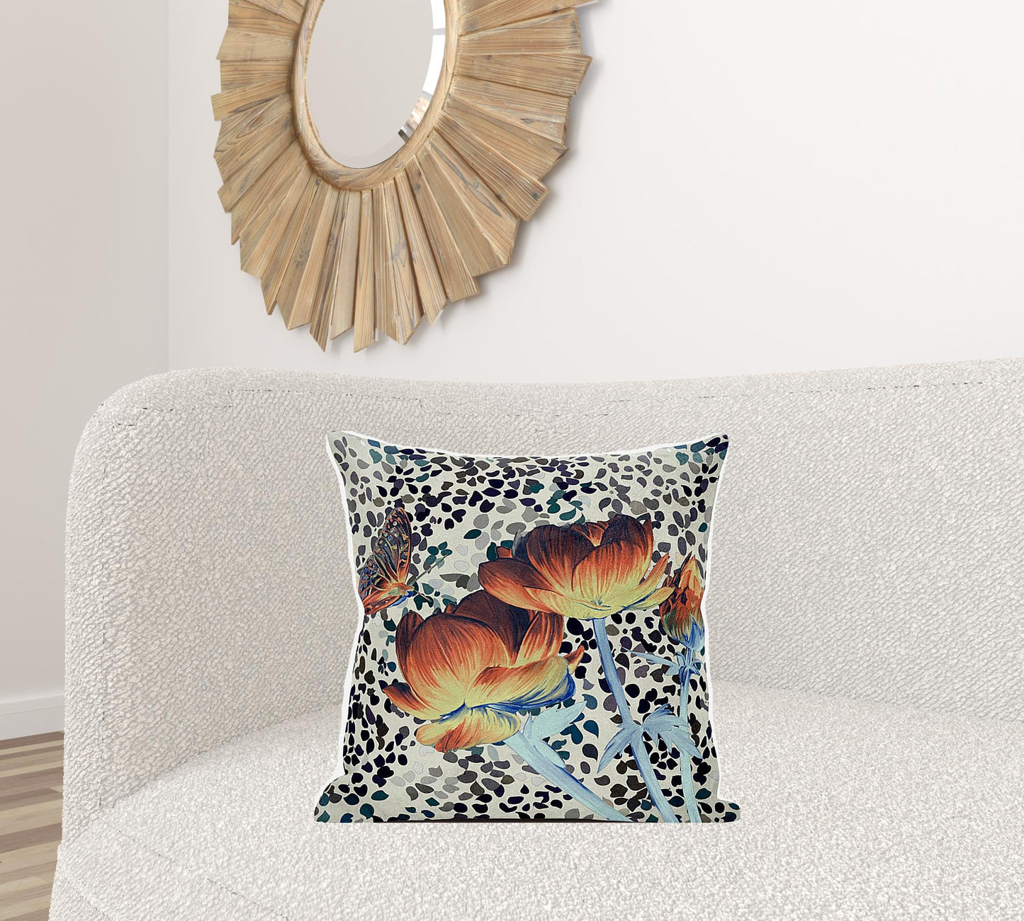 20" X 20" Orange Yellow Butterfly Broadcloth Floral Zippered Pillow