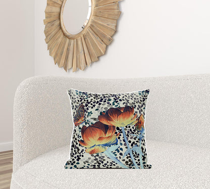 20" X 20" Orange Yellow Butterfly Broadcloth Floral Zippered Pillow