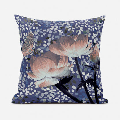 16" X 16" Blue and Gray Butterfly Broadcloth Floral Zippered Pillow
