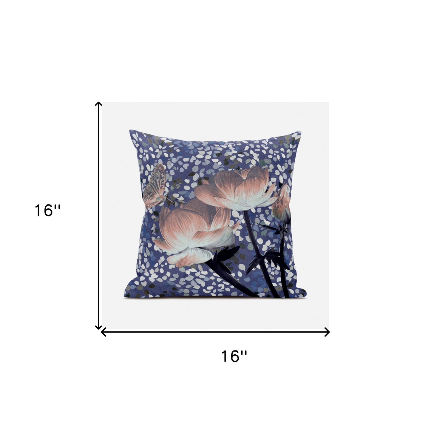 16" X 16" Blue and Gray Butterfly Broadcloth Floral Zippered Pillow