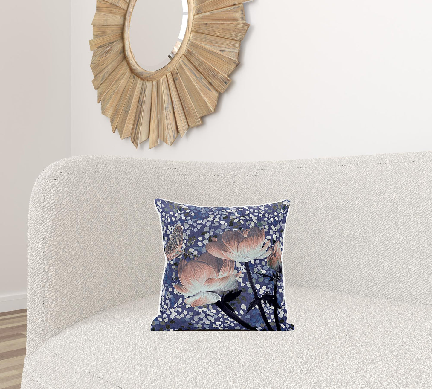 16" X 16" Blue and Gray Butterfly Broadcloth Floral Zippered Pillow