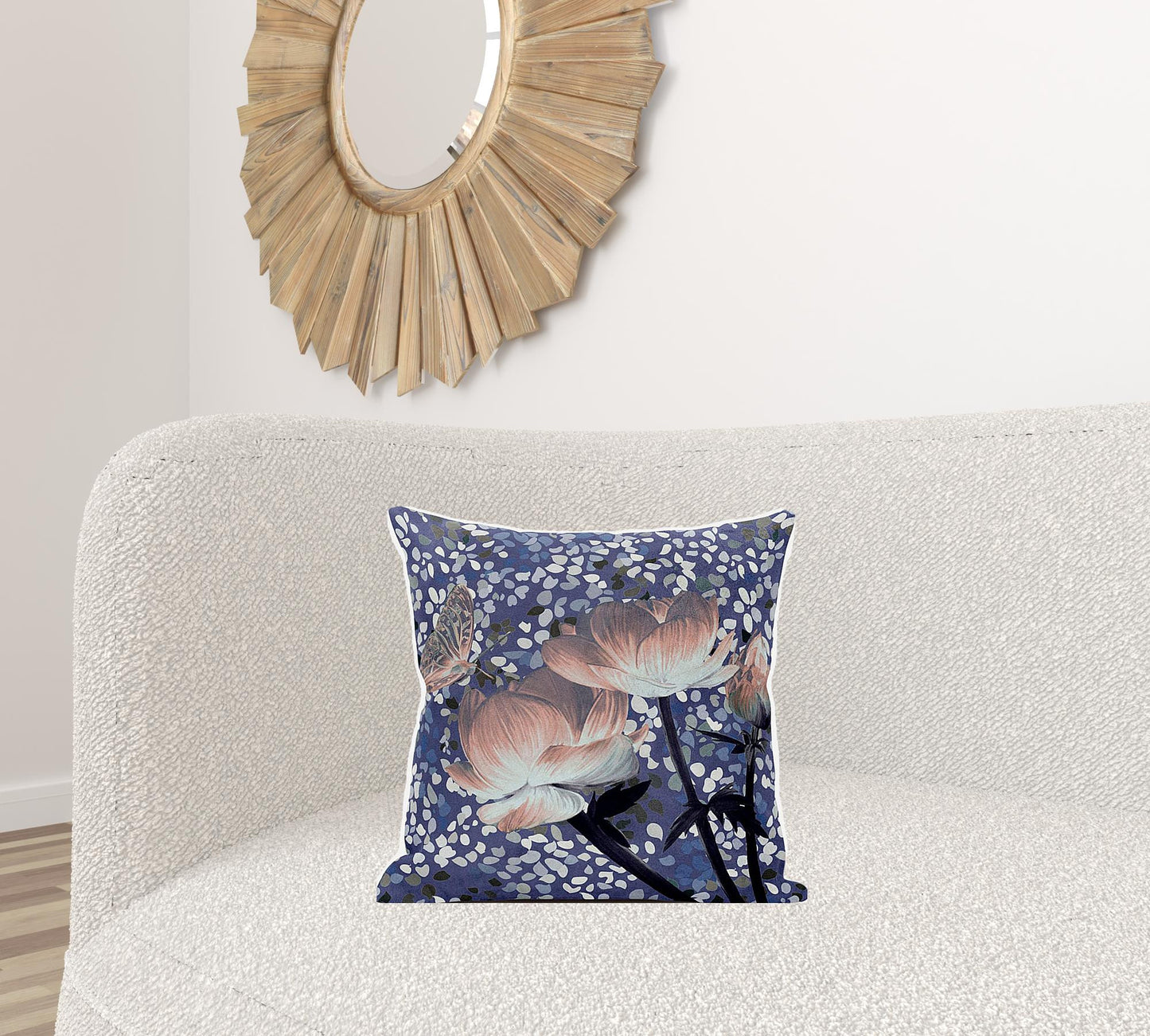 18" X 18" Blue and Gray Butterfly Broadcloth Floral Zippered Pillow