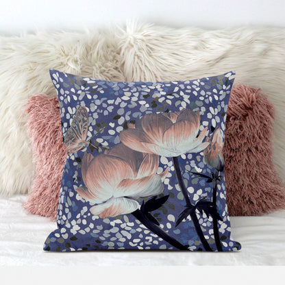20" X 20" Blue and Gray Butterfly Broadcloth Floral Zippered Pillow