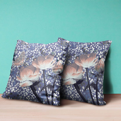 20" X 20" Blue and Gray Butterfly Broadcloth Floral Zippered Pillow