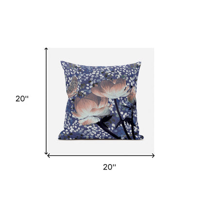 20" X 20" Blue and Gray Butterfly Broadcloth Floral Zippered Pillow