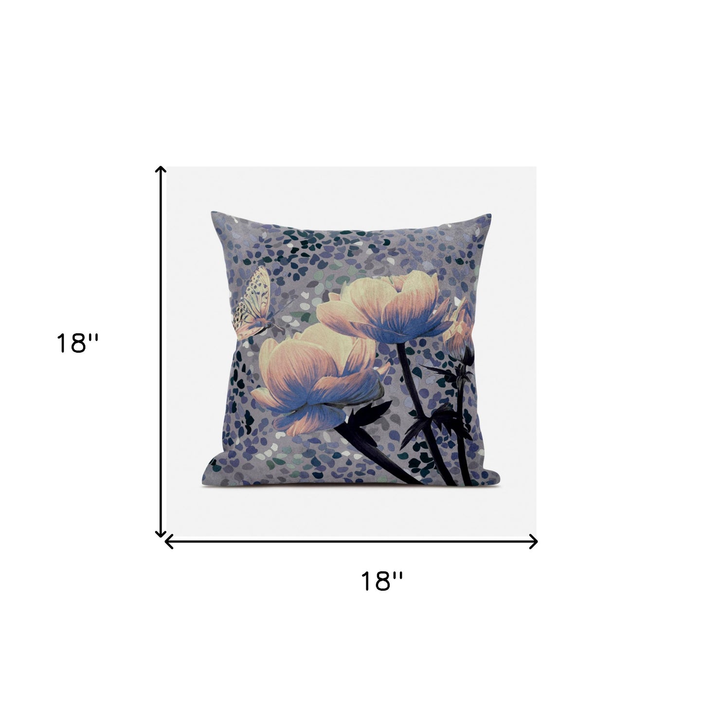 18" X 18" Gray and Yellow Butterfly Broadcloth Floral Zippered Pillow