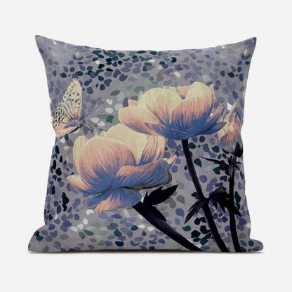 20" X 20" Gray and Yellow Butterfly Broadcloth Floral Zippered Pillow