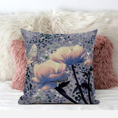 20" X 20" Gray and Yellow Butterfly Broadcloth Floral Zippered Pillow