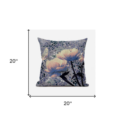 20" X 20" Gray and Yellow Butterfly Broadcloth Floral Zippered Pillow