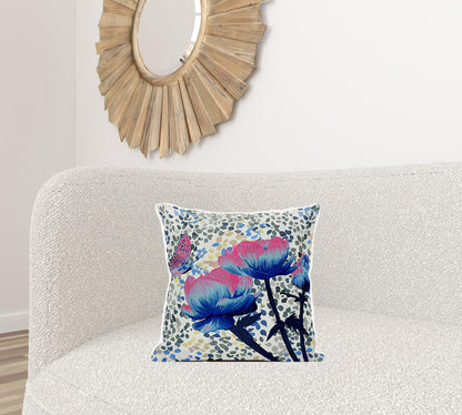 18" X 18" Pink and Blue Butterfly Broadcloth Floral Zippered Pillow