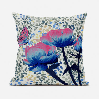 20" X 20" Pink and Blue Butterfly Broadcloth Floral Zippered Pillow
