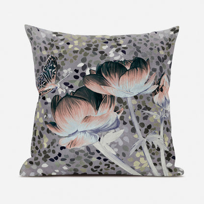 18" X 18" Pink and Green Butterfly Broadcloth Floral Zippered Pillow
