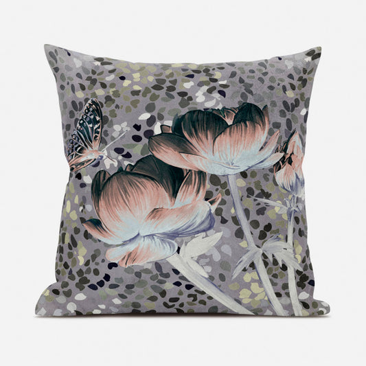 18" X 18" Pink and Green Butterfly Broadcloth Floral Zippered Pillow
