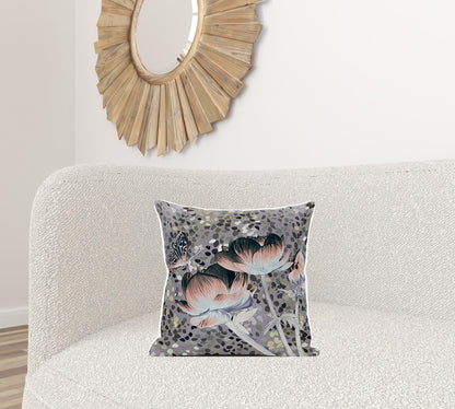18" X 18" Pink and Green Butterfly Broadcloth Floral Zippered Pillow