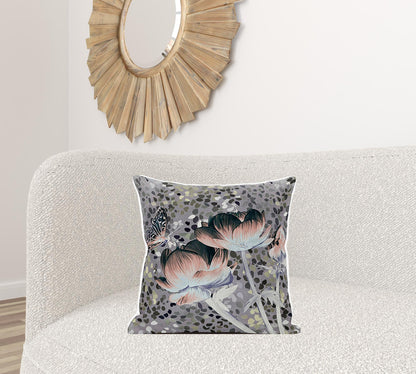 20" X 20" Pink and Green Butterfly Broadcloth Floral Zippered Pillow