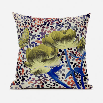 16" X 16" Blue and Green Butterfly Broadcloth Floral Zippered Pillow