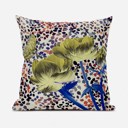 16" X 16" Blue and Green Butterfly Broadcloth Floral Zippered Pillow