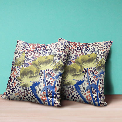 16" X 16" Blue and Green Butterfly Broadcloth Floral Zippered Pillow