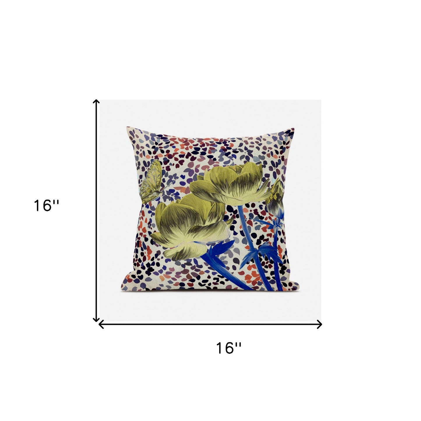 16" X 16" Blue and Green Butterfly Broadcloth Floral Zippered Pillow