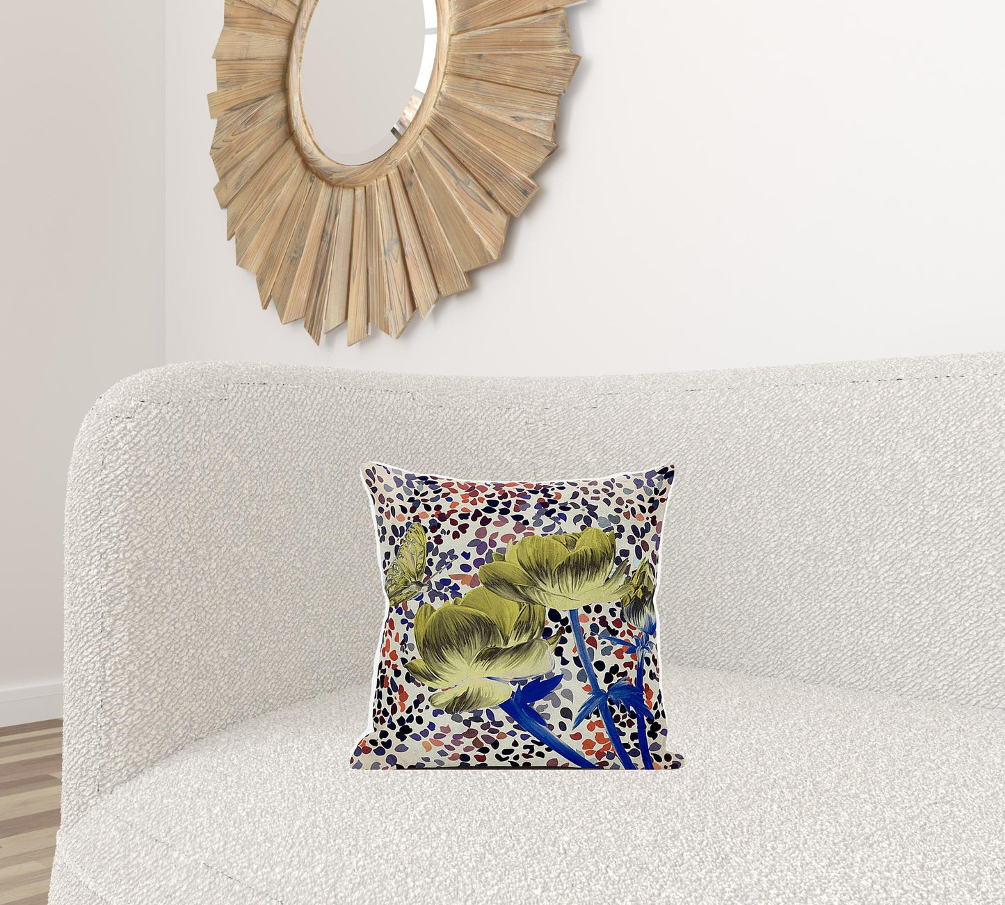 16" X 16" Blue and Green Butterfly Broadcloth Floral Zippered Pillow