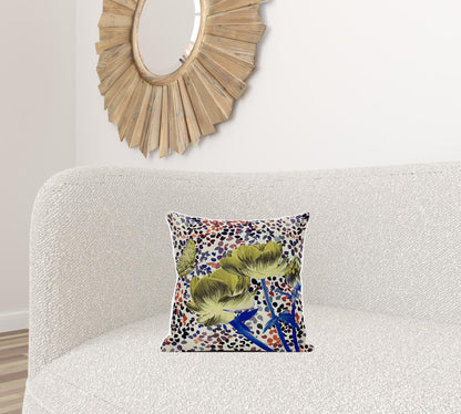 16" X 16" Blue and Green Butterfly Broadcloth Floral Zippered Pillow