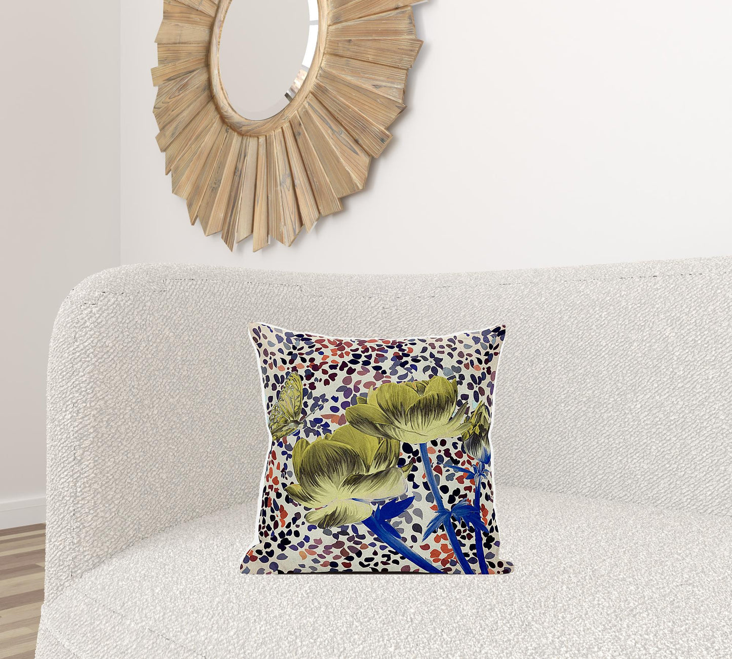18" X 18" Blue and Green Butterfly Broadcloth Floral Zippered Pillow