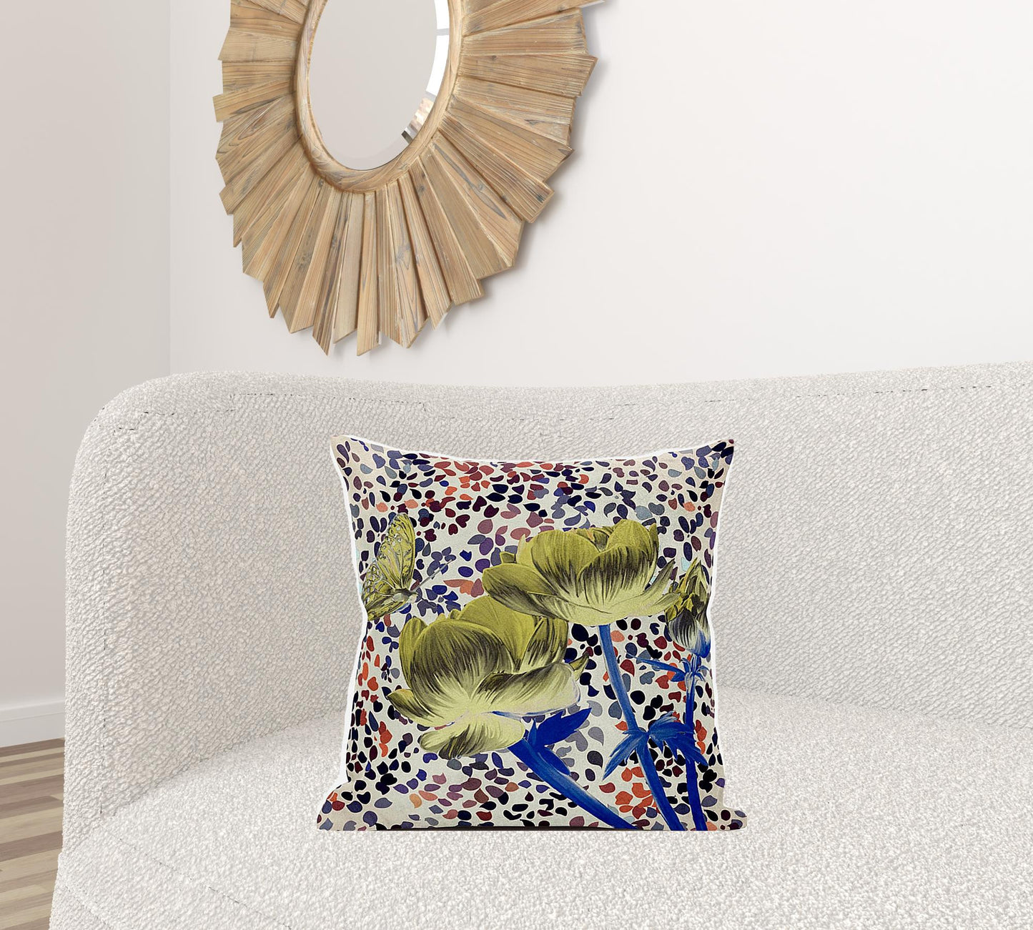 20" X 20" Blue and Green Butterfly Broadcloth Floral Zippered Pillow