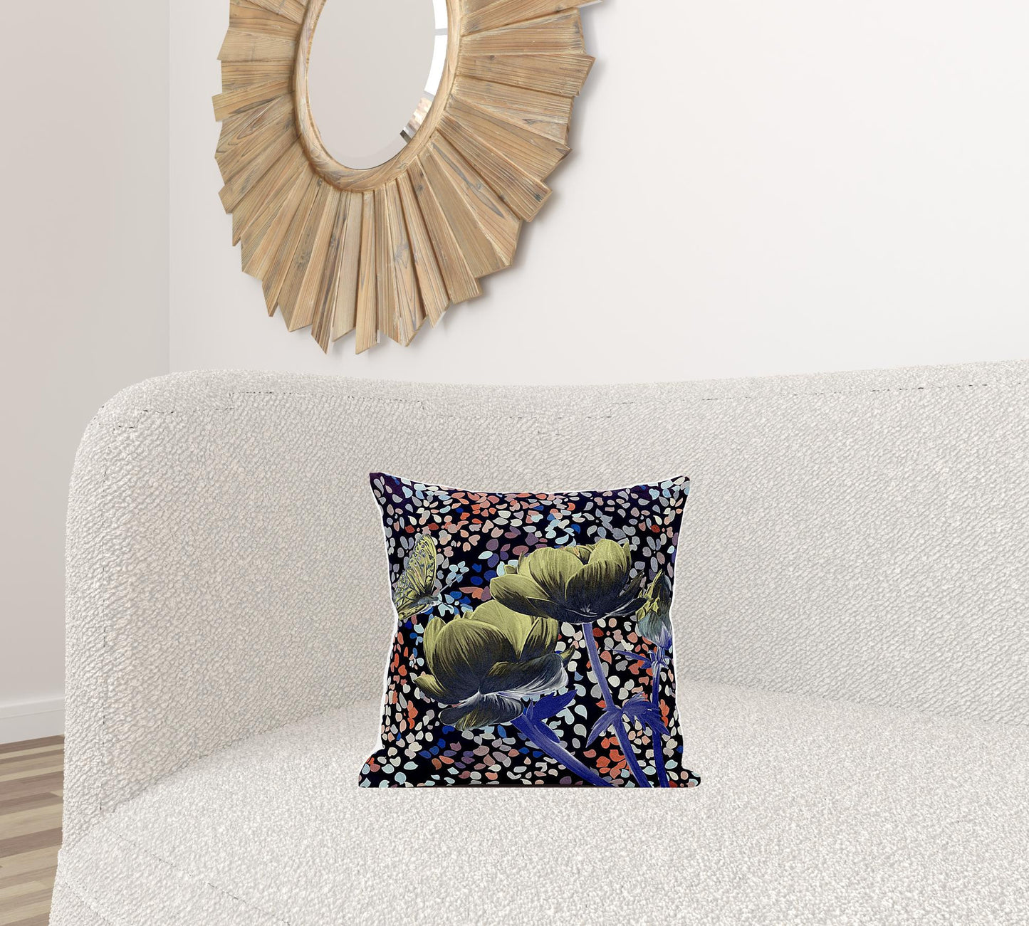 16" X 16" Green and Yellow Butterfly Broadcloth Floral Zippered Pillow