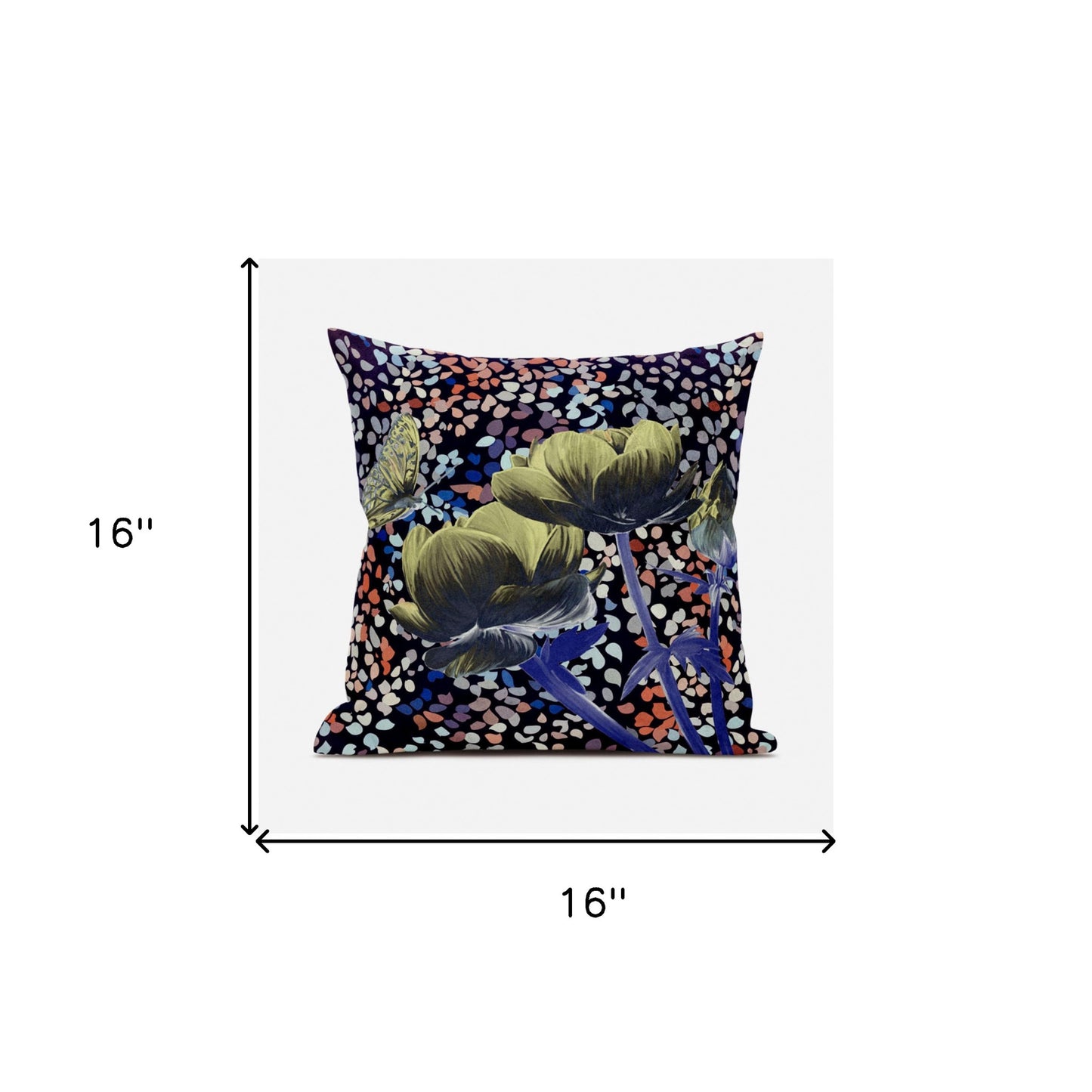 16" X 16" Green and Yellow Butterfly Broadcloth Floral Zippered Pillow