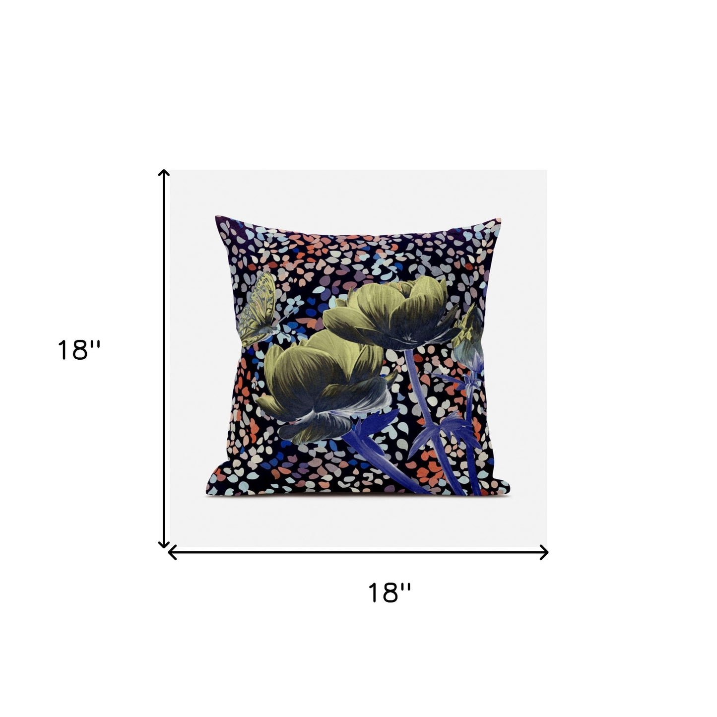 18" X 18" Green and Yellow Butterfly Broadcloth Floral Zippered Pillow