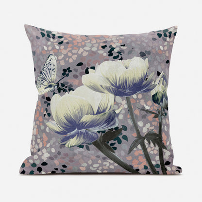 16" X 16" Blue and Gray Butterfly Broadcloth Floral Zippered Pillow