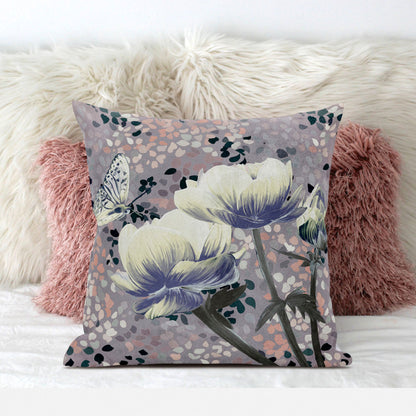 16" X 16" Blue and Gray Butterfly Broadcloth Floral Zippered Pillow