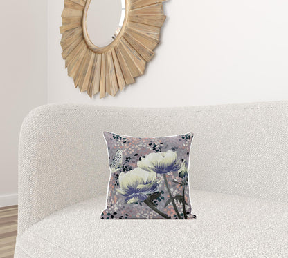 16" X 16" Blue and Gray Butterfly Broadcloth Floral Zippered Pillow