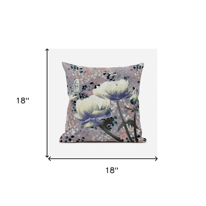 18" X 18" Blue and Gray Butterfly Broadcloth Floral Zippered Pillow